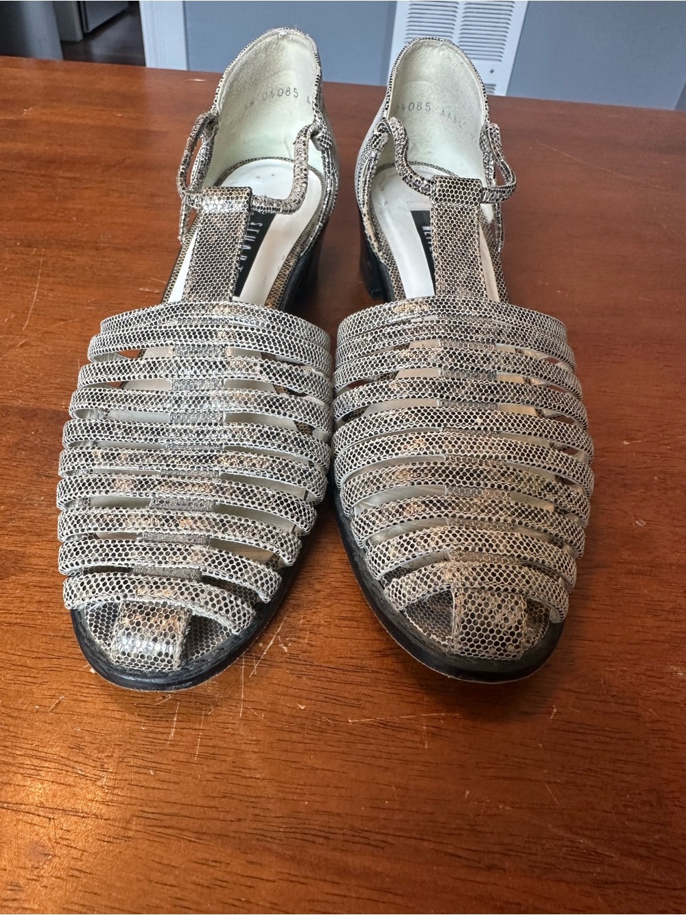 Vintage Stuart Weitzman Strappy Block Heel Sandals Snake Print Sz 9 Narrow